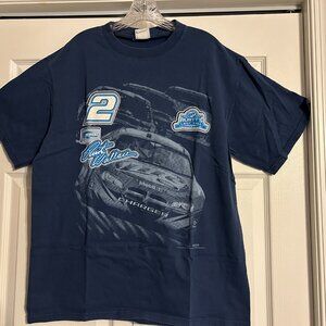 RUSTY WALLACE Sz L Navy Blue # 2 PENSKE Nascar Racing Last Call T-Shirt Top